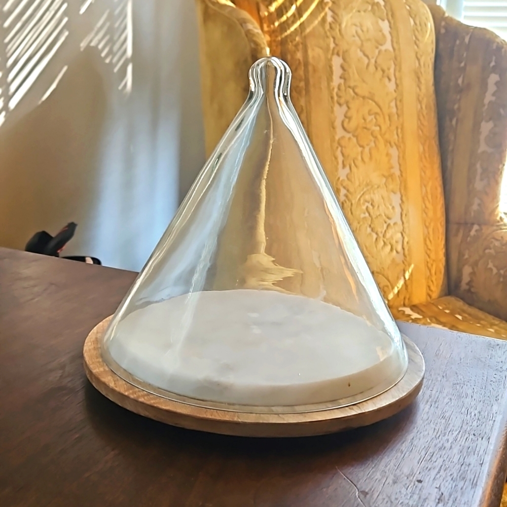 Food Cloche - Wood, Marble and Glass